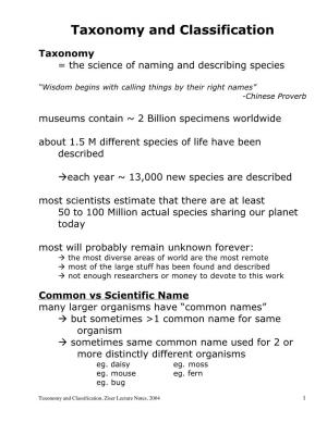 Taxonomy and Classification