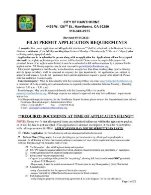 Film Permit Application Requirements