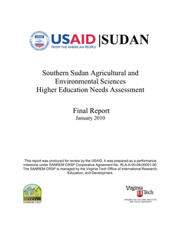 Agricultural Higher Education in Southern Sudan Final Report