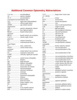 Common Optometry Abbreviations
