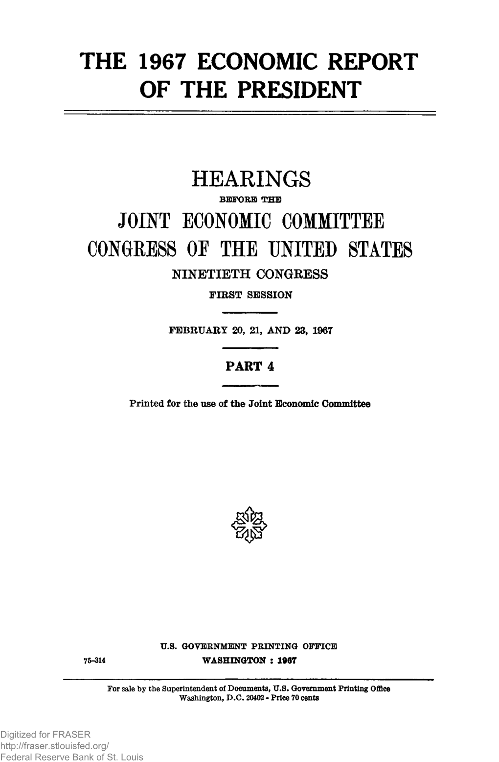 Hearings Before the Joint Economic Committee, Congress of the United