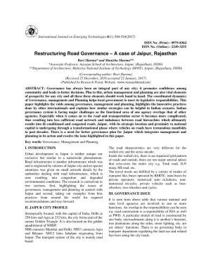 Restructuring Road Governance – a Case of Jaipur, Rajasthan