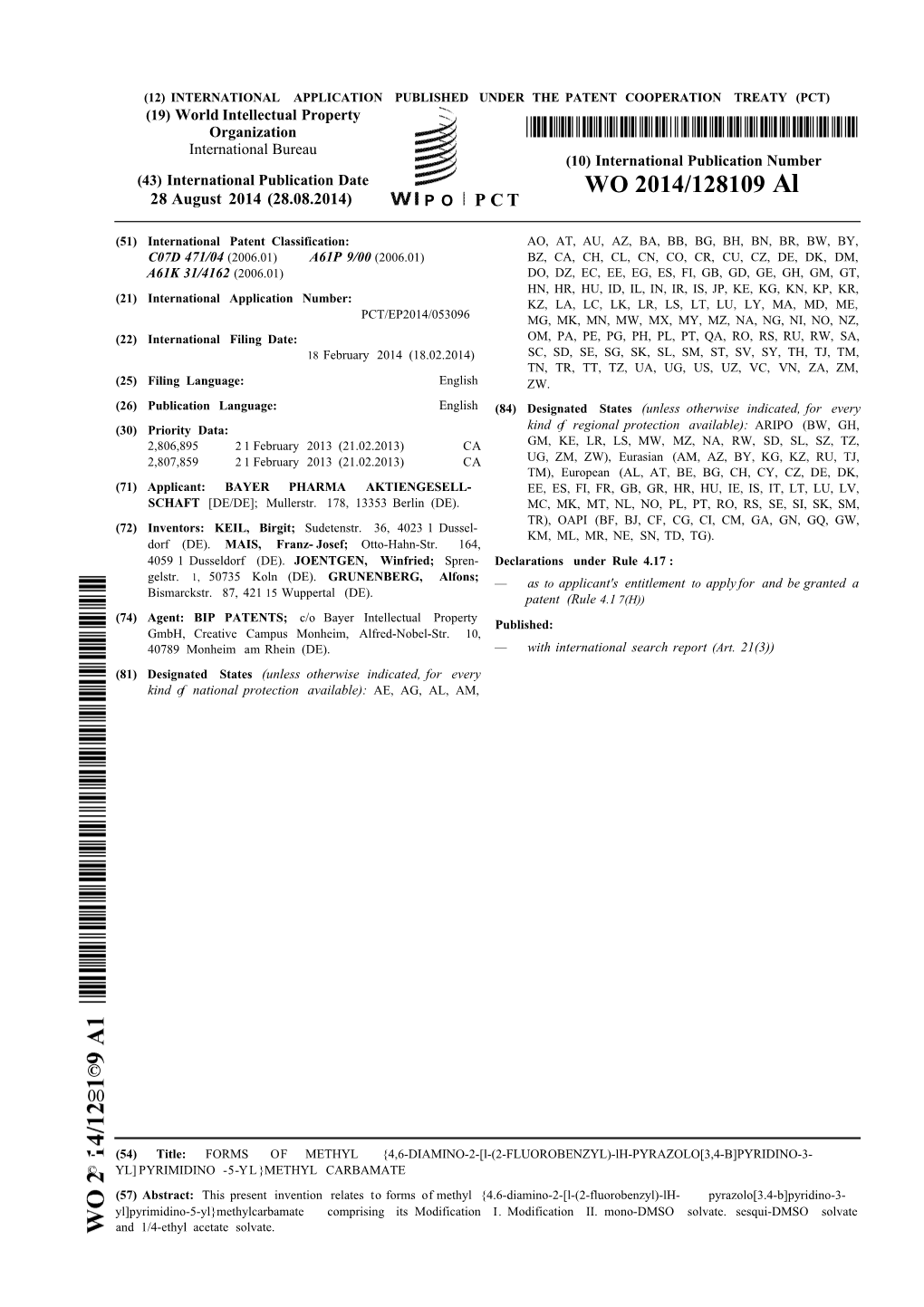 WO 2014/128109 Al 28 August 2014 (28.08.2014) P O P C T