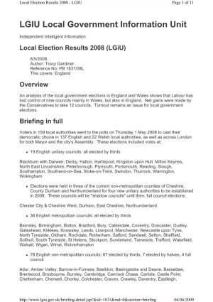 Local Election Results 2008 - LGIU Page 1 of 11