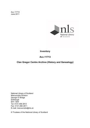 Inventory Acc.11713 Clan Gregor Centre Archive