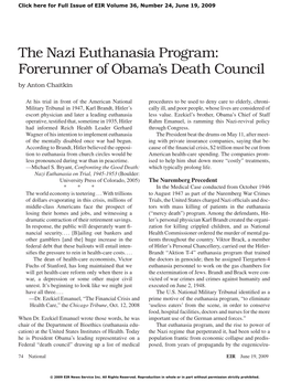 The Nazi Euthanasia Program: Forerunner of Obama's Death Council