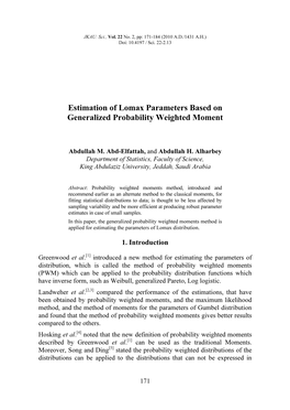 Estimation of Lomax Parameters Based on Generalized Probability Weighted Moment