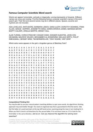 Famous Computer Scien Sts Word Search