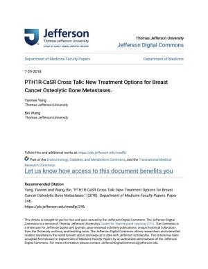 PTH1R-Casr Cross Talk: New Treatment Options for Breast Cancer Osteolytic Bone Metastases