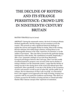 The Decline of Rioting and Its Strange Persistence: Crowd Life in Nineteenth Century Britain