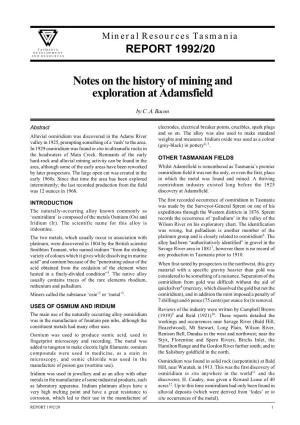 Notes on the History of Mining and Exploration at Adamsfield