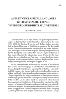 A Study of Classical Languages with Special Reference to the Neo-Buddhists Studying Pali