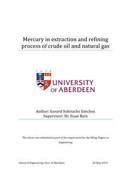 Mercury in Extraction and Refining Process of Crude Oil and Natural Gas