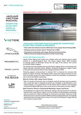 Jaguar Vector Racing Maritime Electric World Record