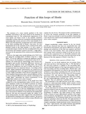Function of Thin Loops of Henle