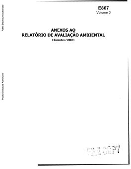 ANEXOS AO RELATÓRIO DE AVALIAÇAO AMBIENTAL (Dezembro / 2003) Public Disclosure Authorized Public Disclosure Authorized Public Disclosure Authorized