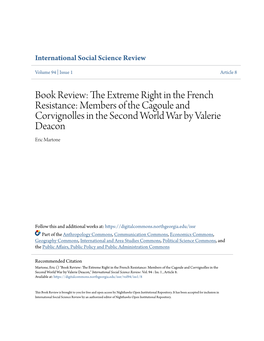 Book Review: the Extreme Right in the French Resistance: Members of the Cagoule and Corvignolles in the Second World War by Valerie Deacon Eric Martone