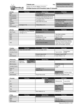 Tvaholic.Com Printable Summer 2012 Primetime Cable TV Schedule