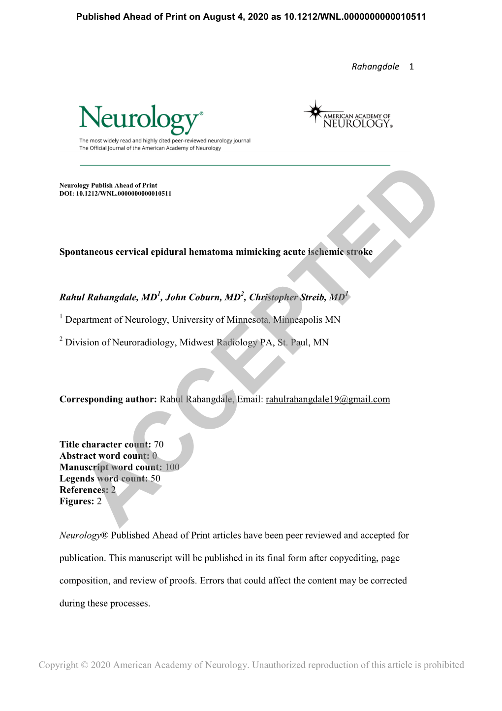 Spontaneous Cervical Epidural Hematoma Mimicking Acute Ischemic Stroke