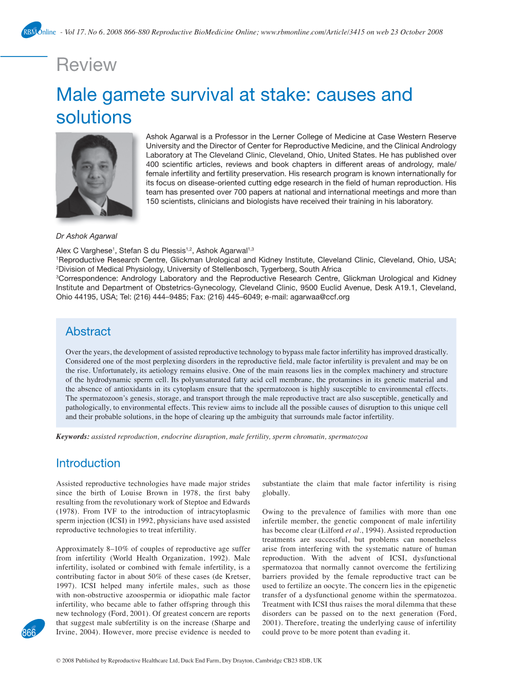 Review Male Gamete Survival at Stake: Causes and Solutions