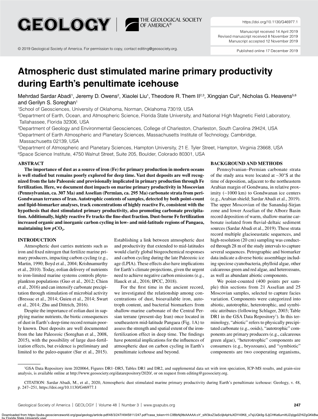 Atmospheric Dust Stimulated Marine Primary Productivity During Earth's