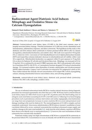 Radiocontrast Agent Diatrizoic Acid Induces Mitophagy and Oxidative Stress Via Calcium Dysregulation