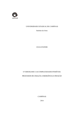 UNIVERSIDADE ESTADUAL DE CAMPINAS Instituto De Artes JULIA