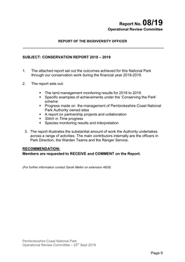 Report No. 08/19 Operational Review Committee