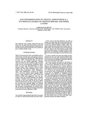 Age Determination of Arianta Arbustorum (L.) (Pulmonata) Based on Growth Breaks and Inner Layers
