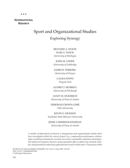 Sport and Organizational Studies Exploring Synergy