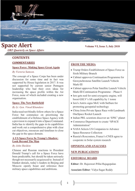 Space Alert Volume VI, Issue 3, July 2018 ORF Quarterly on Space Affairs