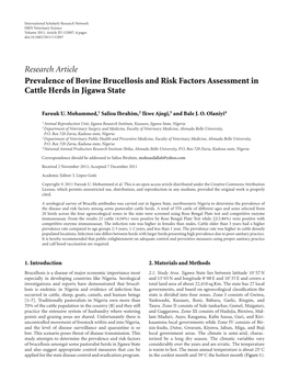 Research Article Prevalence of Bovine Brucellosis and Risk Factors Assessment in Cattle Herds in Jigawa State