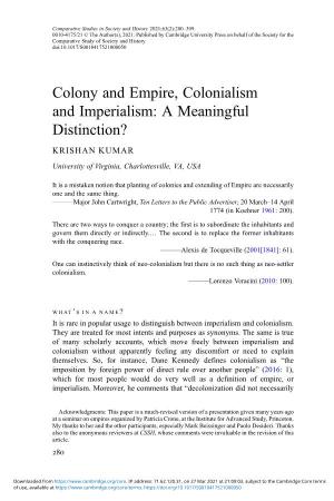 Colony and Empire, Colonialism and Imperialism: a Meaningful Distinction?