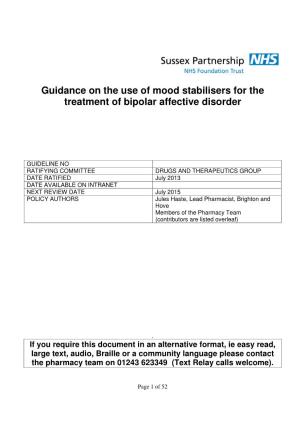Guidance on the Use of Mood Stabilisers for the Treatment of Bipolar Affective Disorder