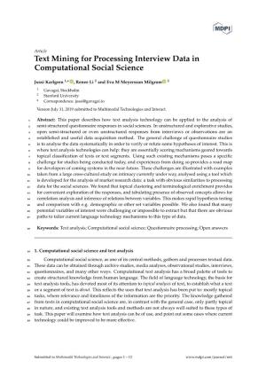 Text Mining for Processing Interview Data in Computational Social Science