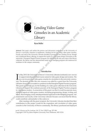 Lending Video Game Consoles in an Academic Library
