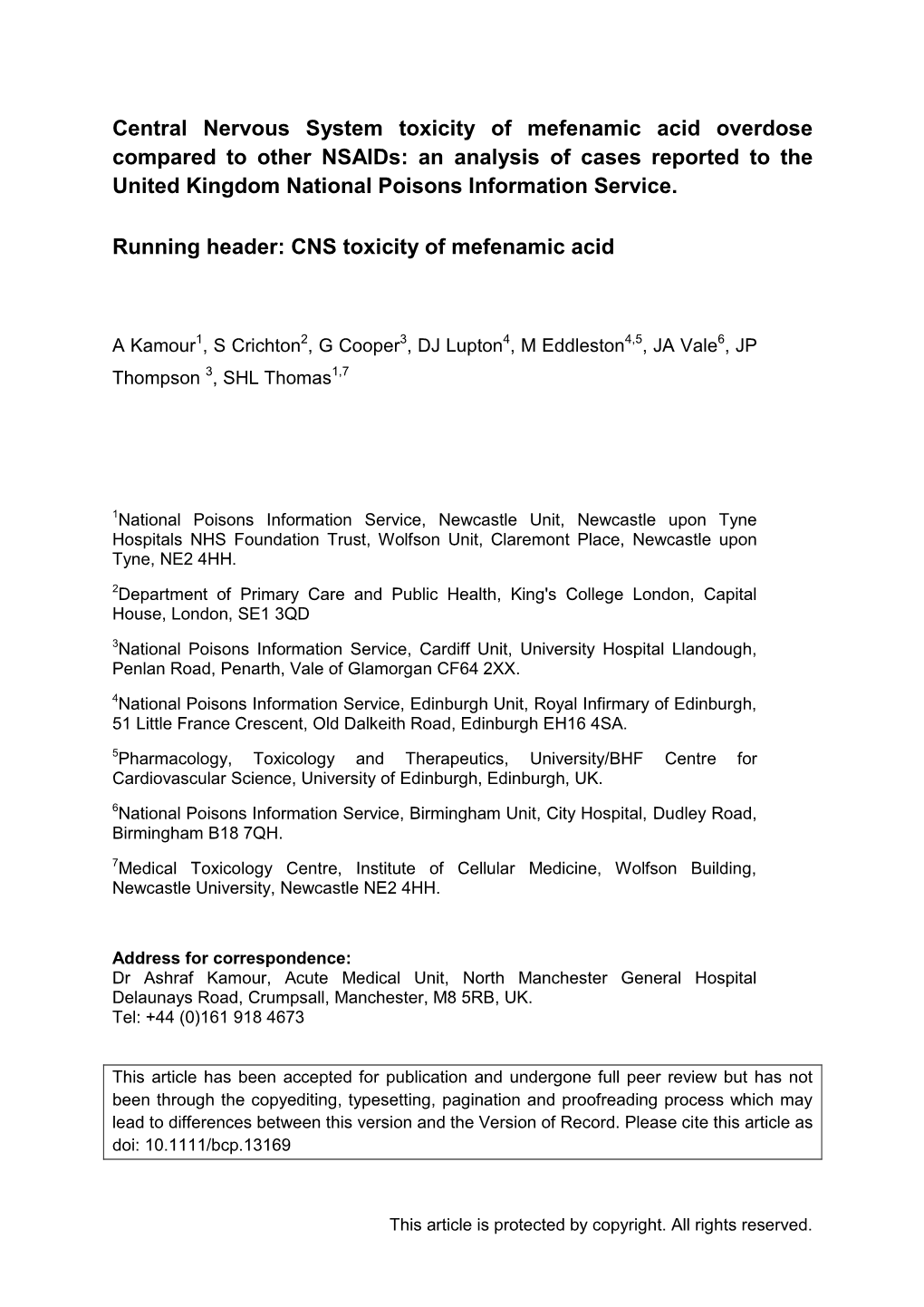 Central Nervous System Toxicity of Mefenamic Acid