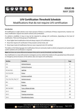 LVV Certification Modification Threshold Schedule