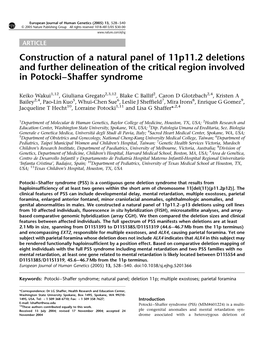 Construction of a Natural Panel of 11P11.2 Deletions and Further Delineation of the Critical Region Involved in Potocki–Shaffer Syndrome
