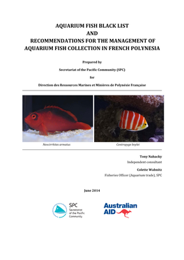 Aquarium Fish Black List and Receommendations for the Management of Aquarium Fish Collection in French Polynesia