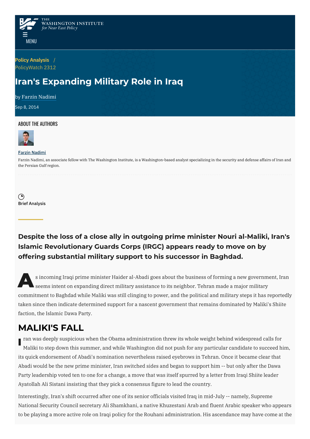 Iran's Expanding Military Role in Iraq | the Washington Institute