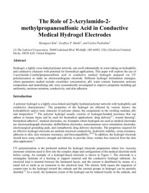 The Role of 2-Acrylamido-2- Methylpropanesulfonic Acid in Conductive Medical Hydrogel Electrodes