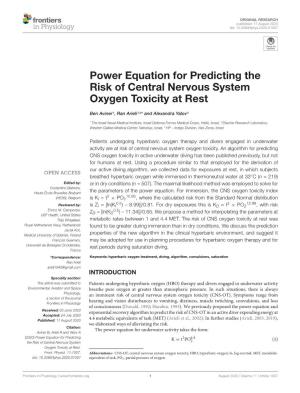 Power Equation for Predicting the Risk of Central Nervous System Oxygen Toxicity at Rest