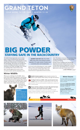 Grand Teton Guide, Winter 2017-18 Snowshoe on History While Many of Us Travel Over Snow for Recreation, Skiing and Snowshoeing Were Once Key to Winter Survival
