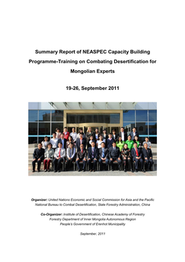 Summary Report of NEASPEC Capacity Building Programme-Training on Combating Desertification for Mongolian Experts 19-26, Septemb