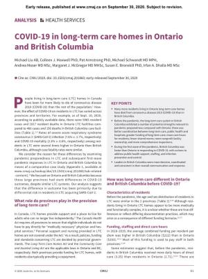 COVID-19 in Long-Term Care Homes in Ontario and British Columbia