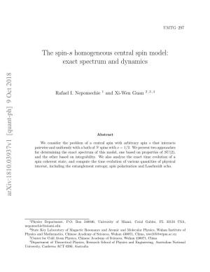 The Spin-S Homogeneous Central Spin Model: Exact Spectrum and Dynamics