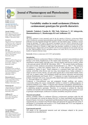 Variability Studies in Small Cardamom (Elettaria Cardamomum)