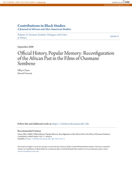 Official History, Popular Memory: Reconfiguration of the African Past in the Films of Ousmane Sembene Mbye Cham Howard University