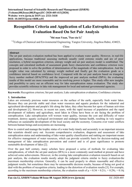 Recognition Criteria and Application of Lake Eutrophication Evaluation